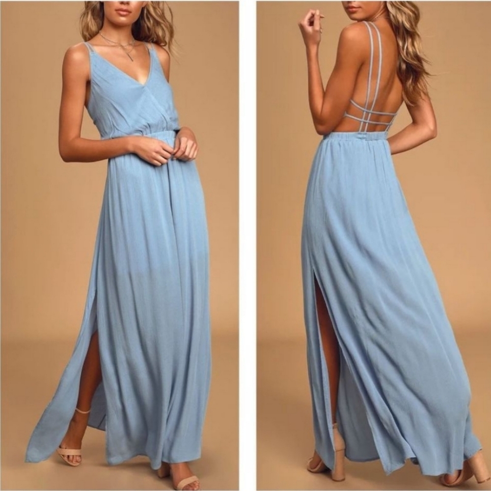 Lulu's Light Blue Strappy Maxi Dress